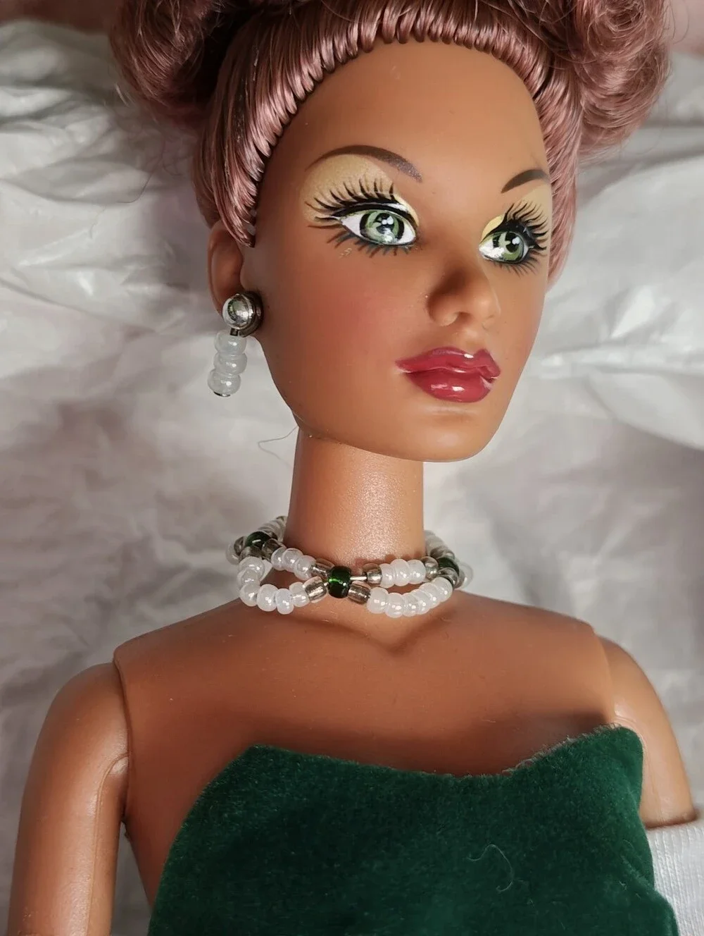 Velvet 'N' Bows Charice Doll By MiKelman #10699 Red Hair,  Green & Ivory Gown
